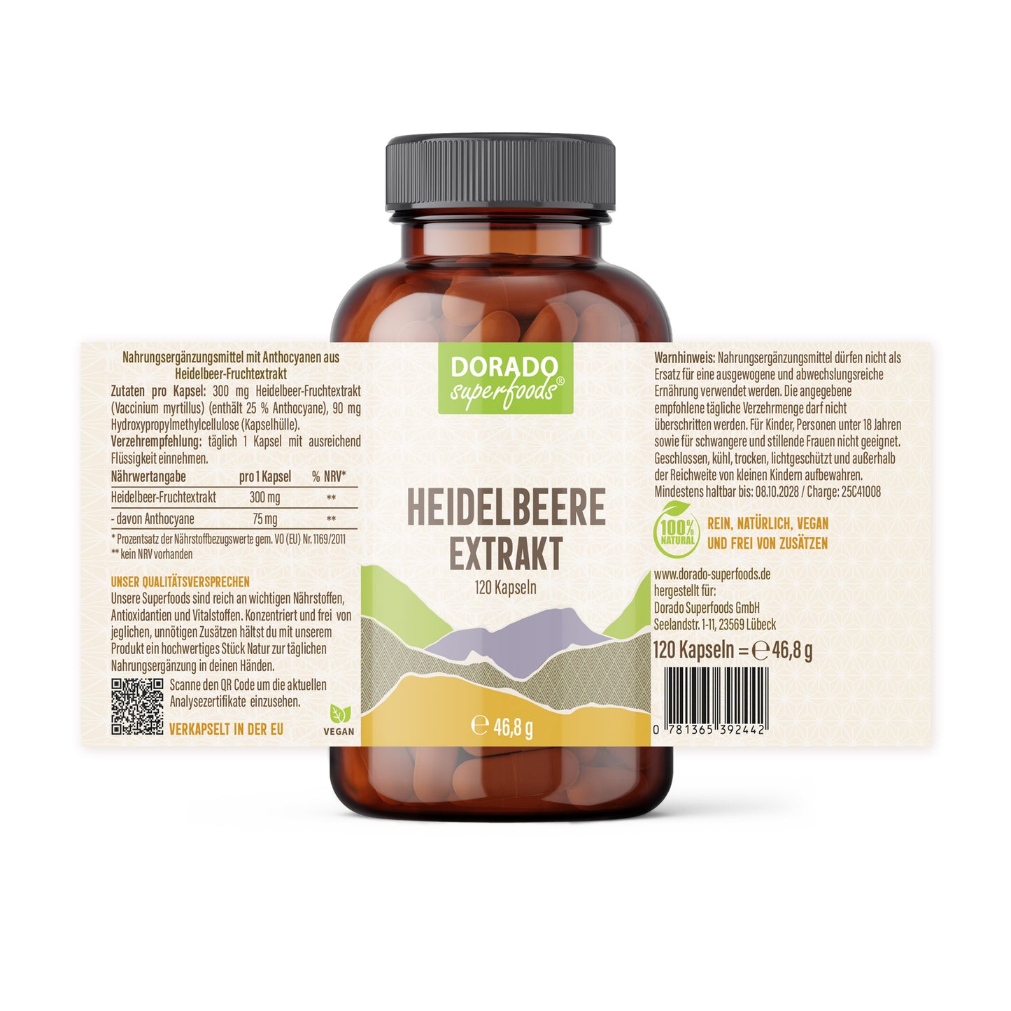 Heidelbeer Extrakt Kapseln – 300 mg – 25% Anthocyane | 120 Stück – 4 Monatsvorrat