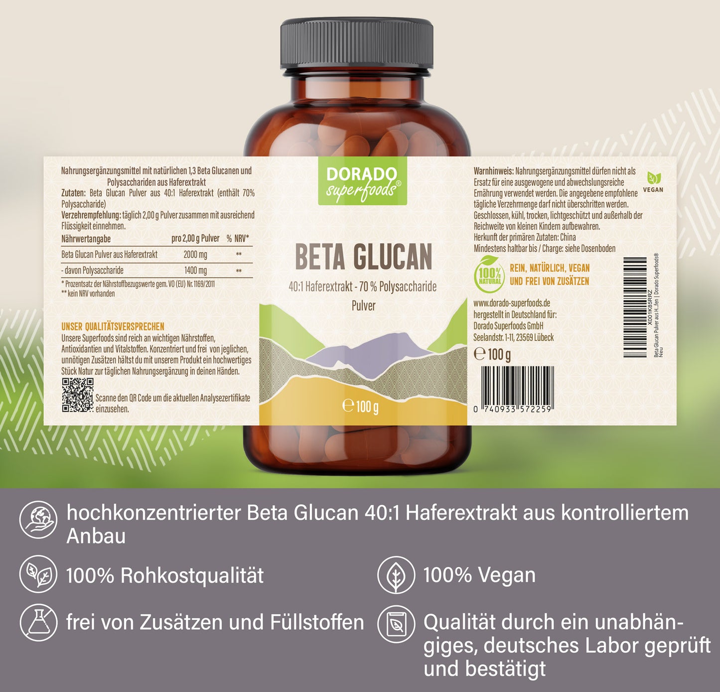 Beta Glucan Pulver 70 % - 100 g, aus Haferextrakt