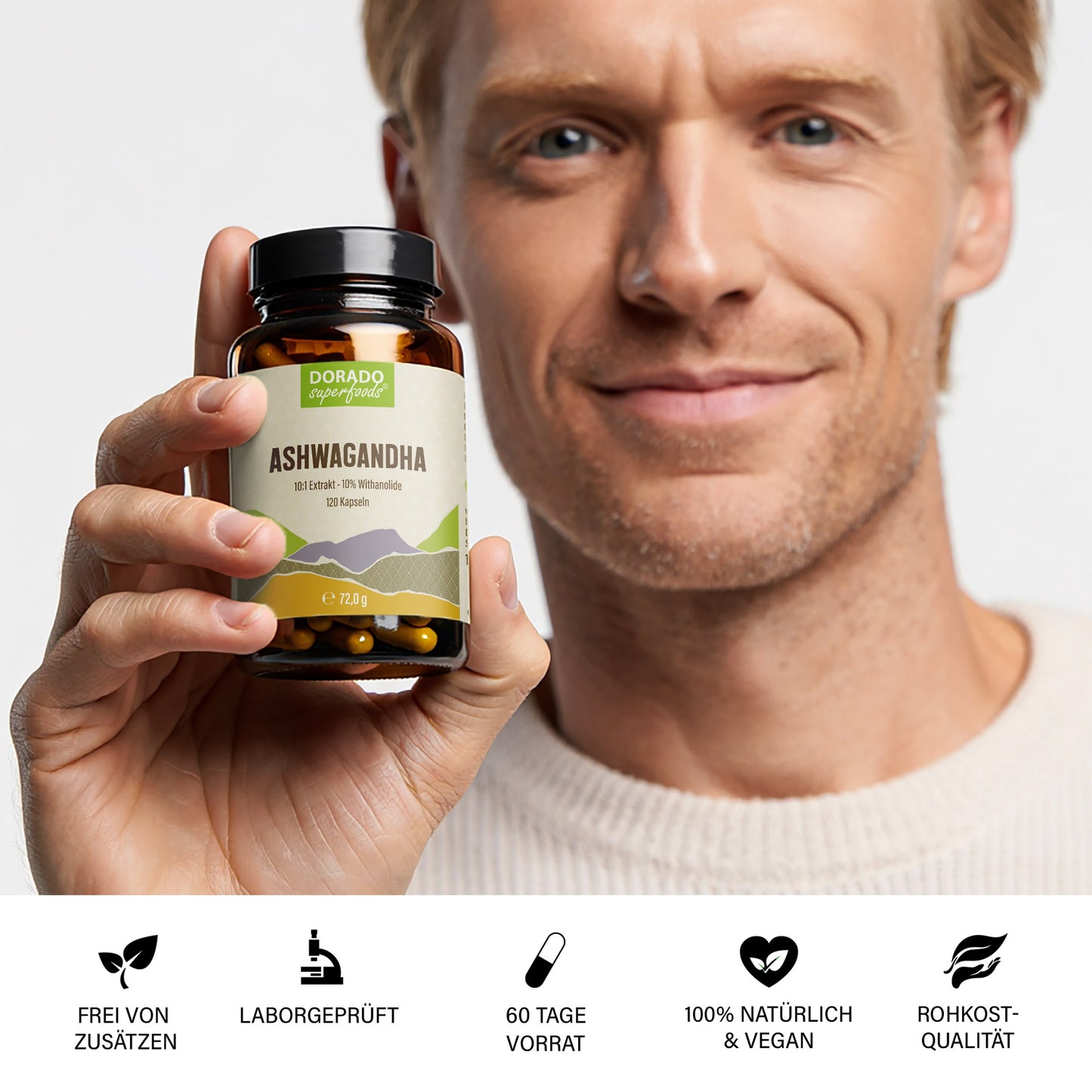 Ashwagandha Extrakt Kapseln 10% Withanolide - 120 Stück, 1000 mg Tagesportion