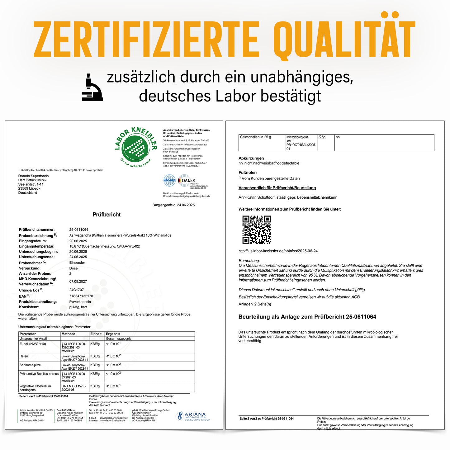 Ashwagandha Extrakt Kapseln 10% Withanolide - 120 Stück, 1000 mg Tagesportion