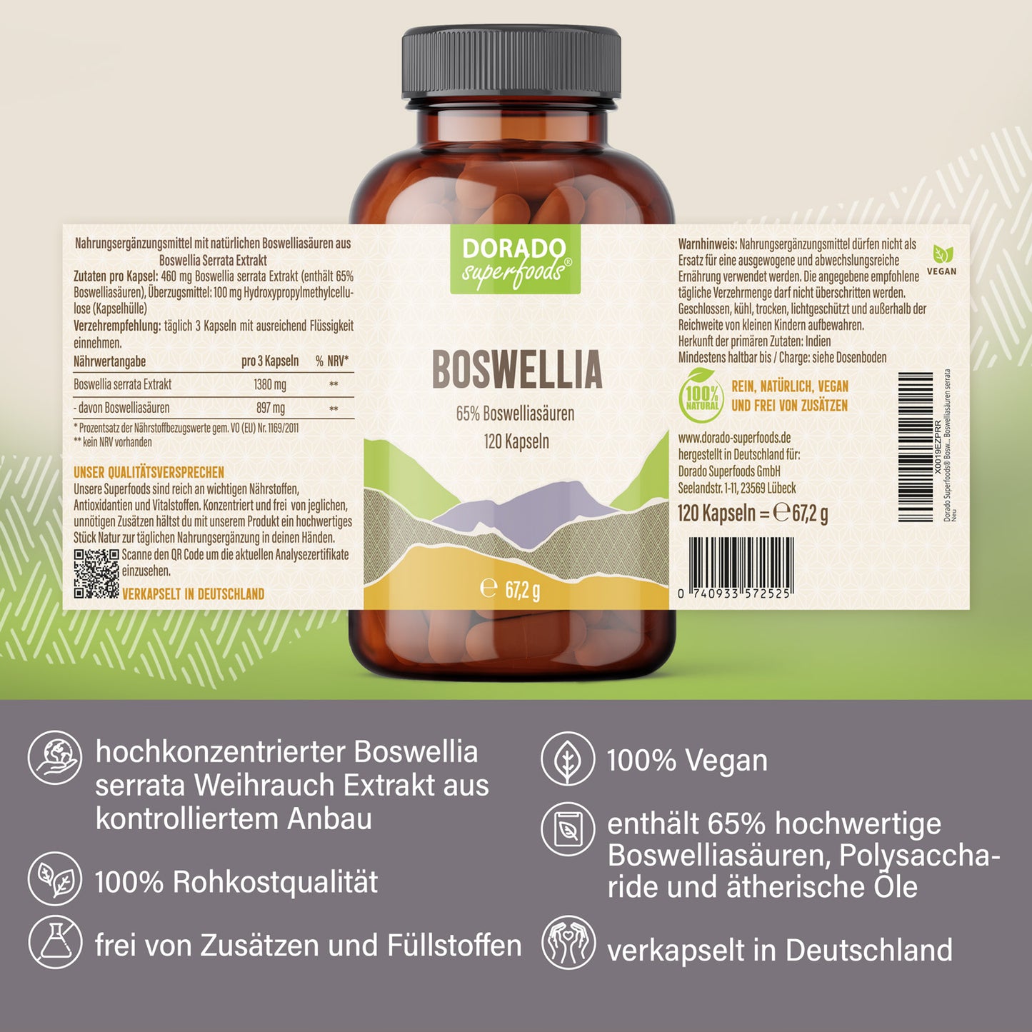 Weihrauch Kapseln aus Extrakt 65% - 120 Stück, 1380 mg Tagesportion - Boswellia serrata