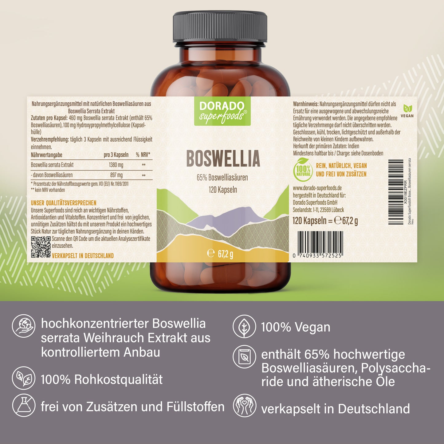 Weihrauch Kapseln aus Extrakt 65% - 120 Stück, 1380 mg Tagesportion - Boswellia serrata