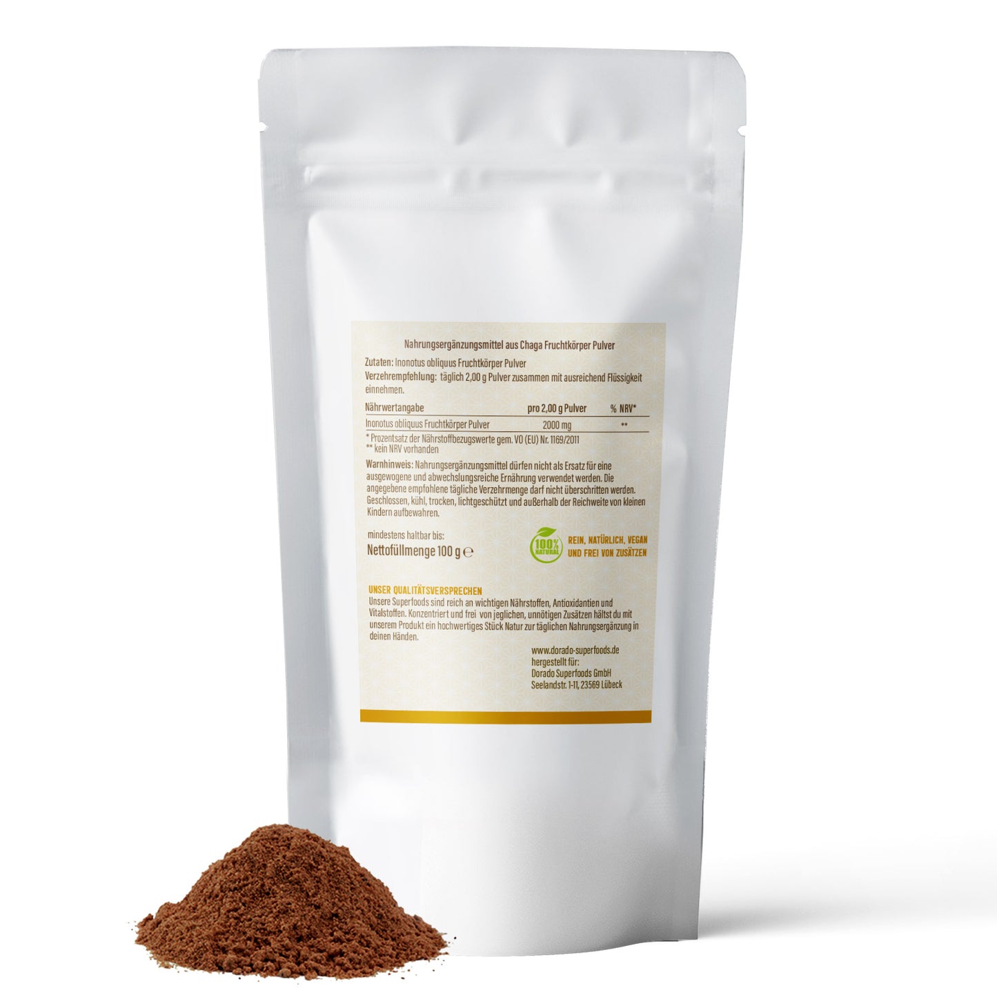 Chaga Pilz Pulver - 100 g, aus Fruchtkörper