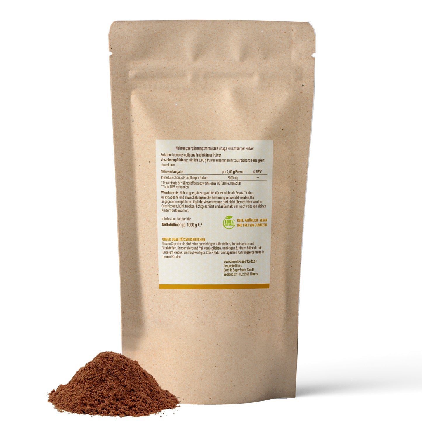 Chaga Pilz Pulver - 1000 g, aus Fruchtkörper
