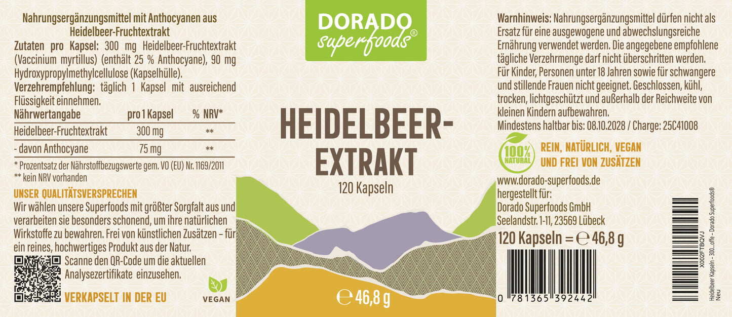 Heidelbeer Extrakt Kapseln – 300 mg – 25% Anthocyane | 120 Stück – 4 Monatsvorrat