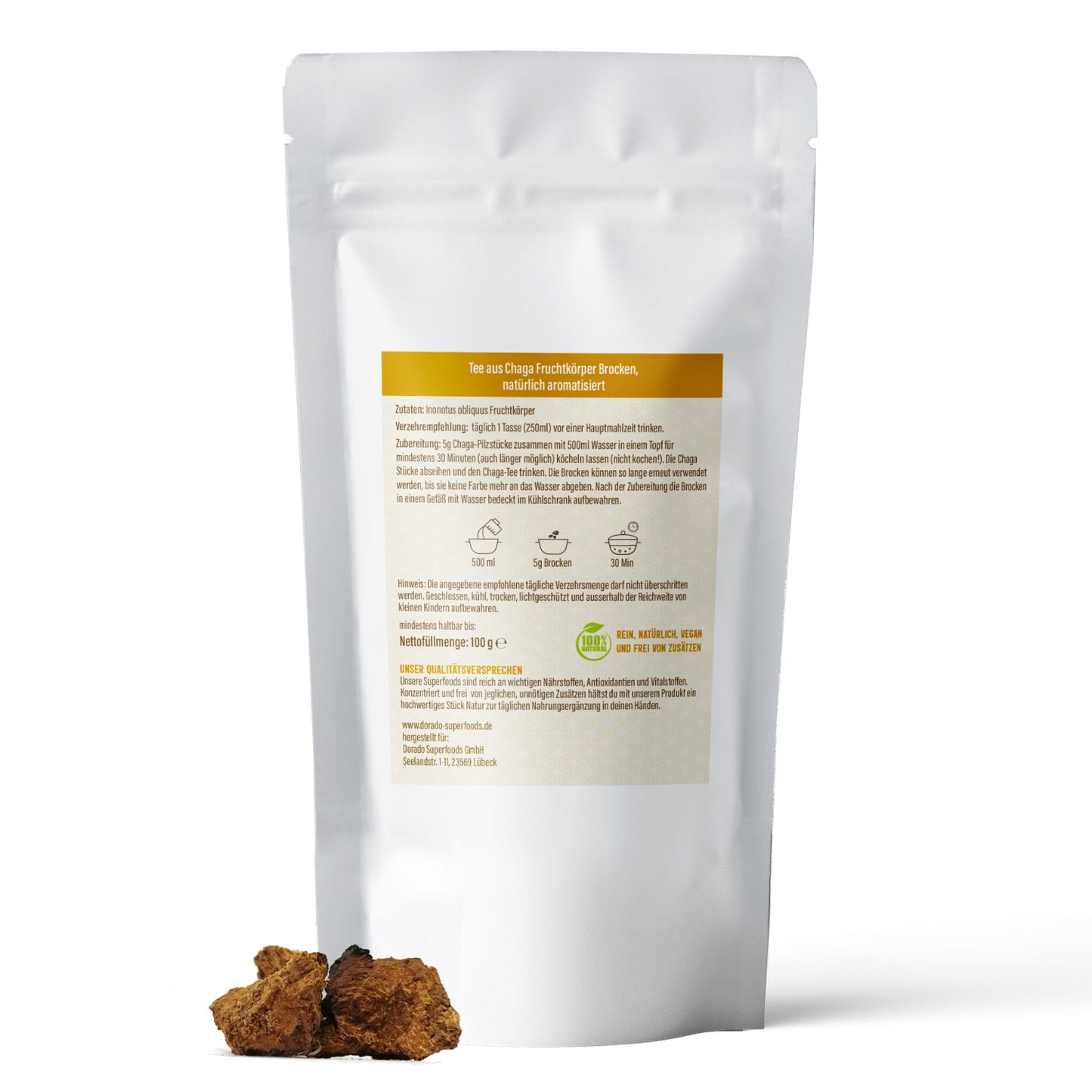 Chaga Pilz Brocken - 100 g, für Tee