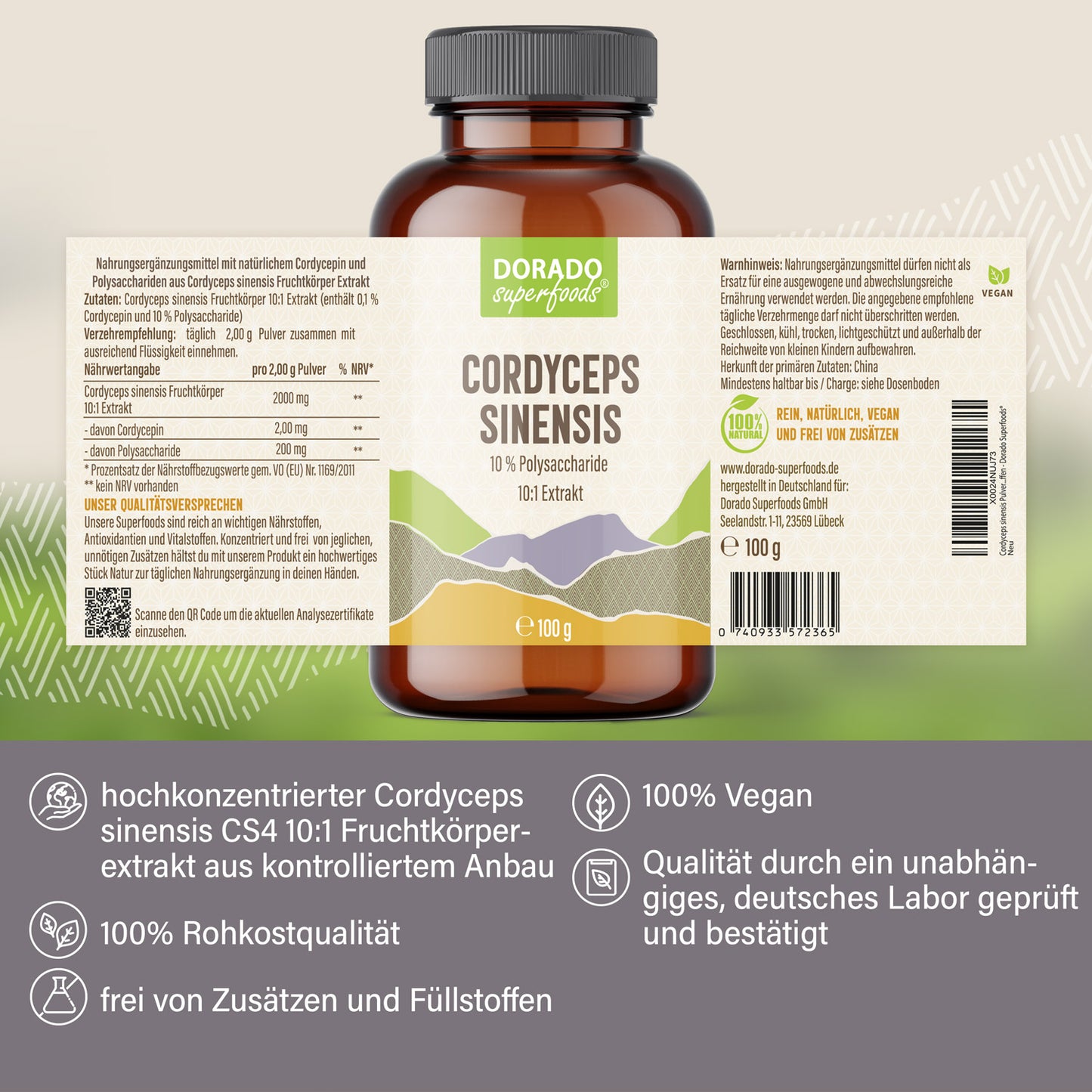 Cordyceps sinensis Pulver - 100 g, aus 10:1 Extrakt