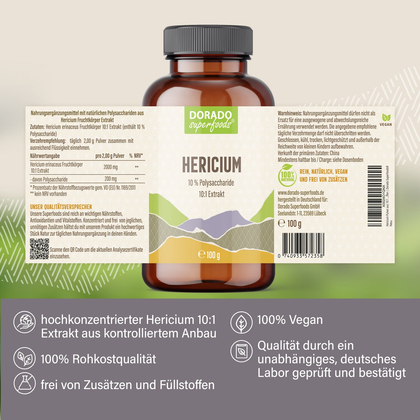 Hericium erinaceus Pulver 100 g, 10% Polysaccharide aus Extrakt