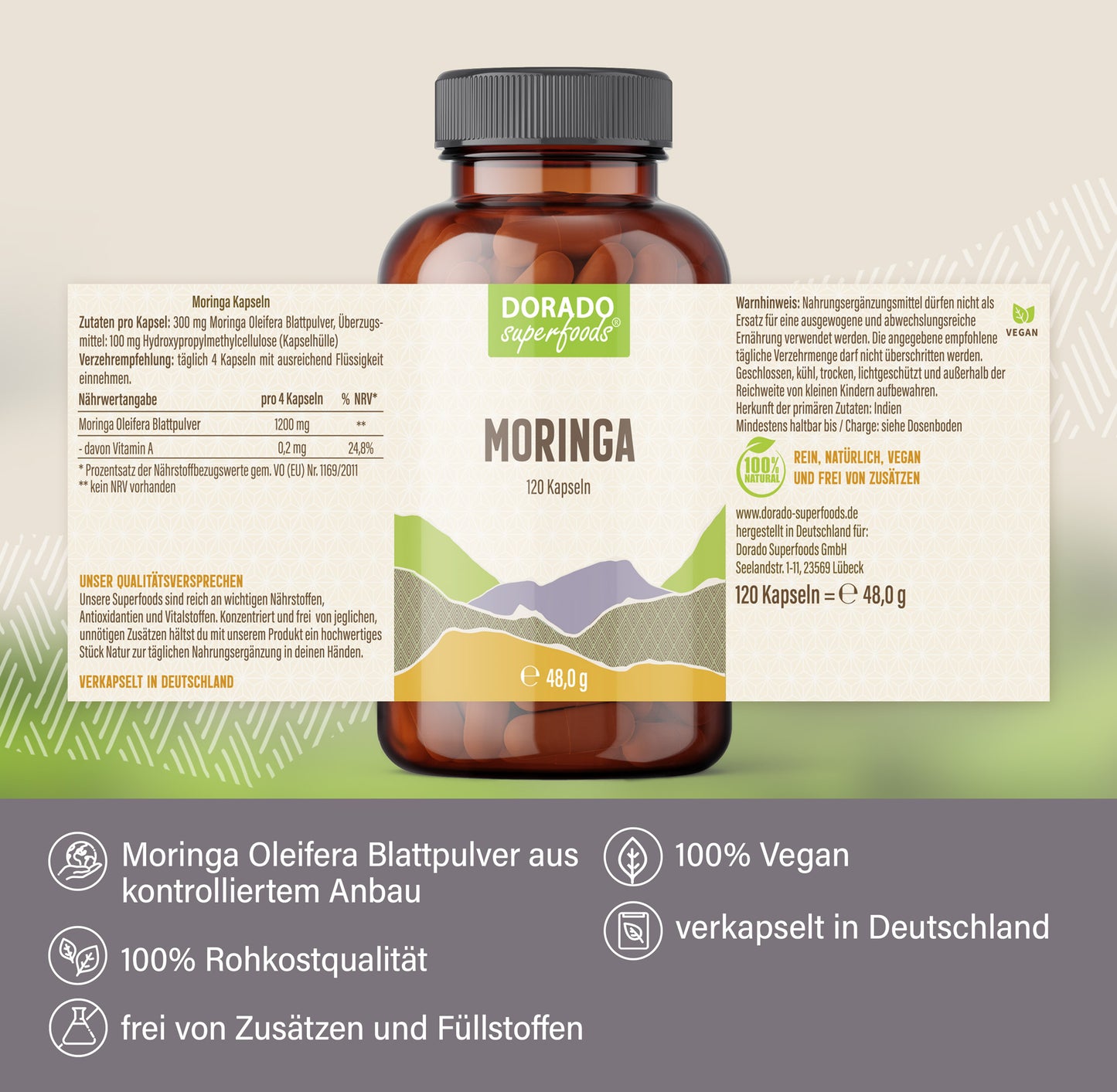 Moringa Oleifera Kapseln - 120 Stück, 1200 mg Tagesportion