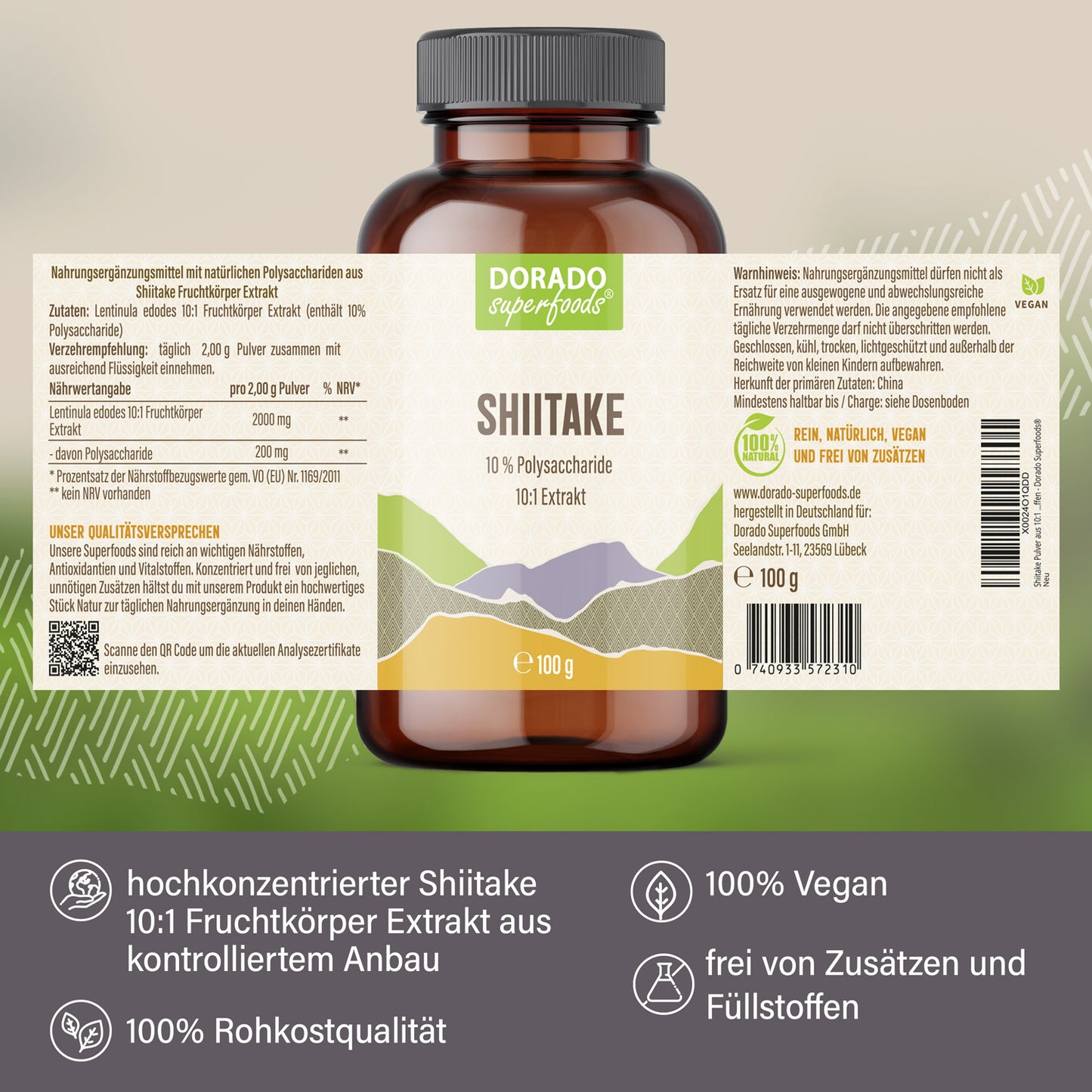 Shiitake Pulver aus Extrakt - 100 g, hochdosiert