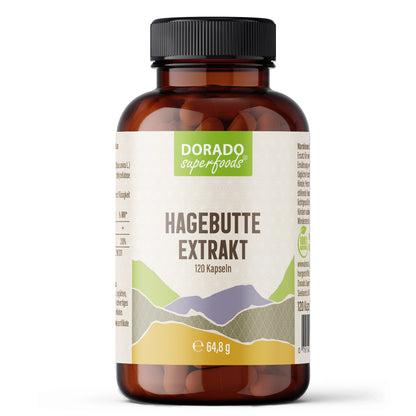 Hagebutte Extrakt Kapseln –  440 mg Frucht  – 30% Vitamin C | 120 Stück – 2 Monatsvorrat