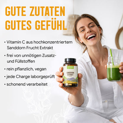 Sanddorn Extrakt Kapseln –  500 mg Frucht  – 30% Vitamin C | 120 Stück – 2 Monatsvorrat