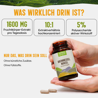 Brennnesselwurzel Kapseln hochdosiert | 400mg | 10:1 Extrakt | 120 vegane Kapseln