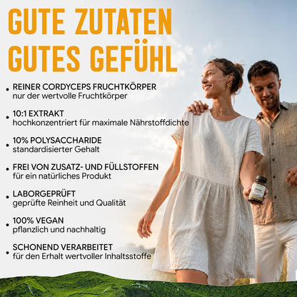 Cordyceps Pilz Kapseln hochdosiert | 410mg Extrakt | 10% Polysaccharide | 120 vegane Kapseln | Vitalpilz