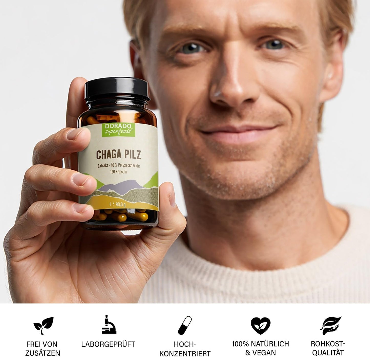 Chaga Extrakt Kapseln - 120 Stück, 40% Polysaccharide