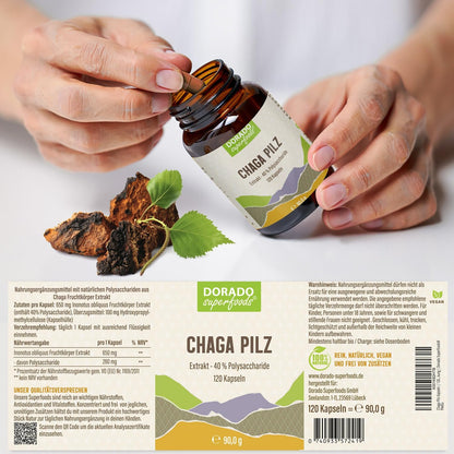 Chaga Extrakt Kapseln - 120 Stück, 40% Polysaccharide