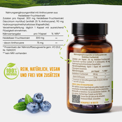 Heidelbeer Extrakt Kapseln –  300 mg – 25% Anthocyane | 120 Stück – 4 Monatsvorrat