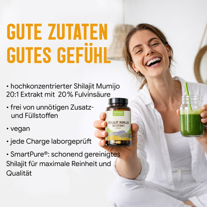 Shilajit Mumijo Extrakt Kapseln –  500 mg – 20% Fulvinsäure | 120 Stück – 4 Monatsvorrat