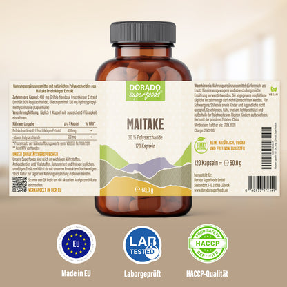 Maitake Extrakt Kapseln 30% Polysaccharide - 120 Stück, 1320 mg Tagesportion