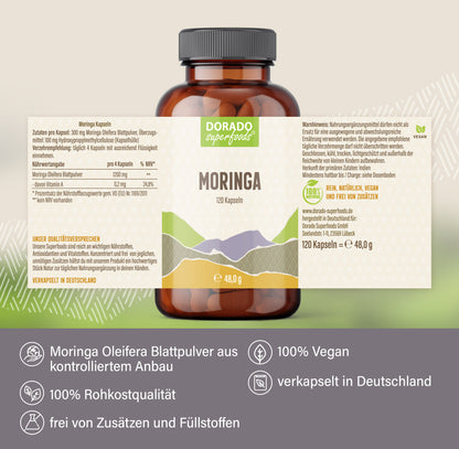 Moringa Oleifera Kapseln - 120 Stück, 1200 mg Tagesportion