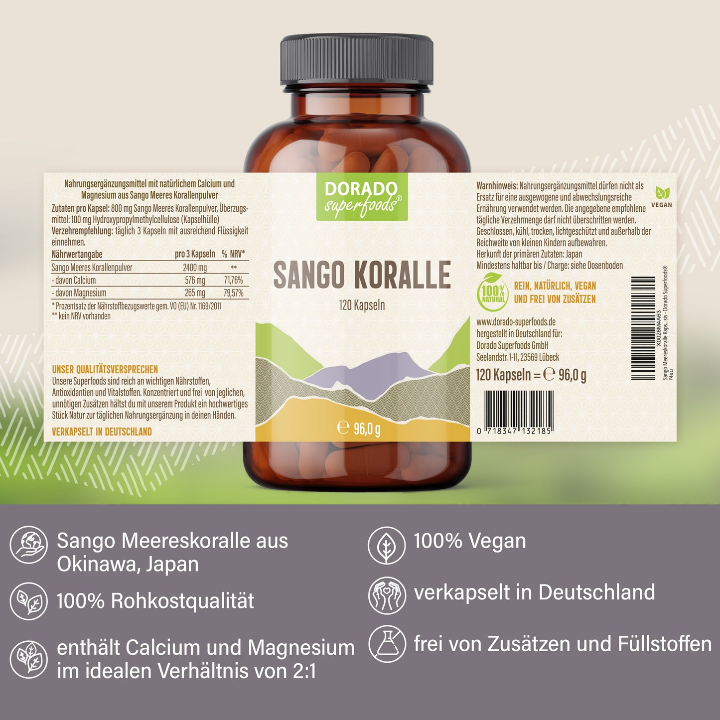Sango Meeres Koralle Kapseln - 120 Stück, Calcium & Magnesium